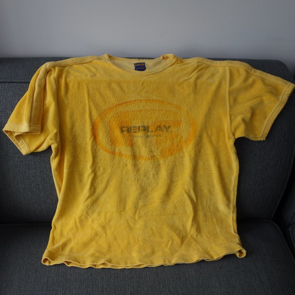 Replay Blue Jeans Terrycloth Yellow T-Shirt Size Medium